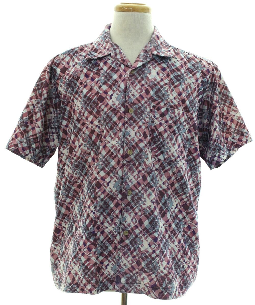 Vintage 80s Flipbox Purple Blue Geometric Polyester Button Up Shirt Men's Medium